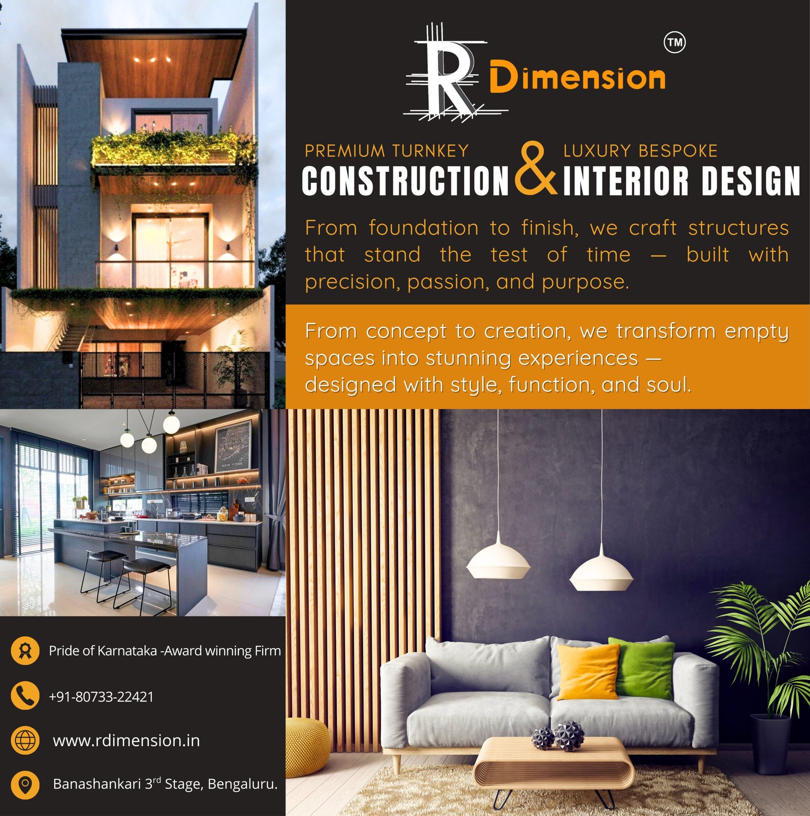 R-Dimension: Award-Winning Construction & Interior Design Firm in Karnataka — Construction & Interiors Rooted in Quality and Longevity