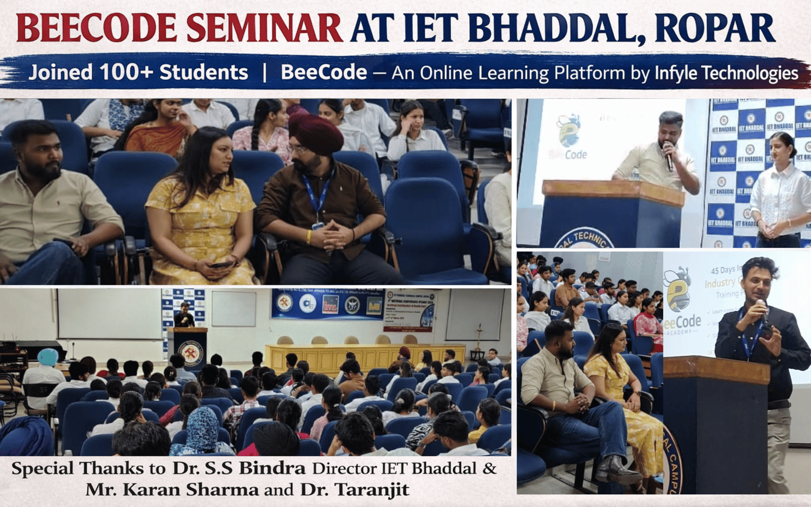 BeeCode Seminar at IET Bhaddal, Ropar Inspires 200+ Students for Future Tech Careers