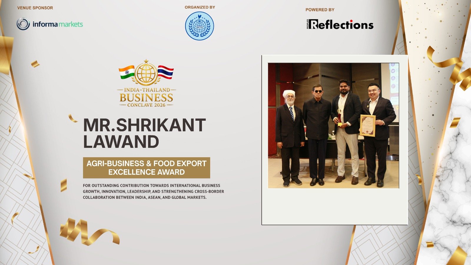 VallisAsia Agro Private Limited Receives “Agri-Business & Food Export Excellence Award” at India–Thailand Business Conclave 2026